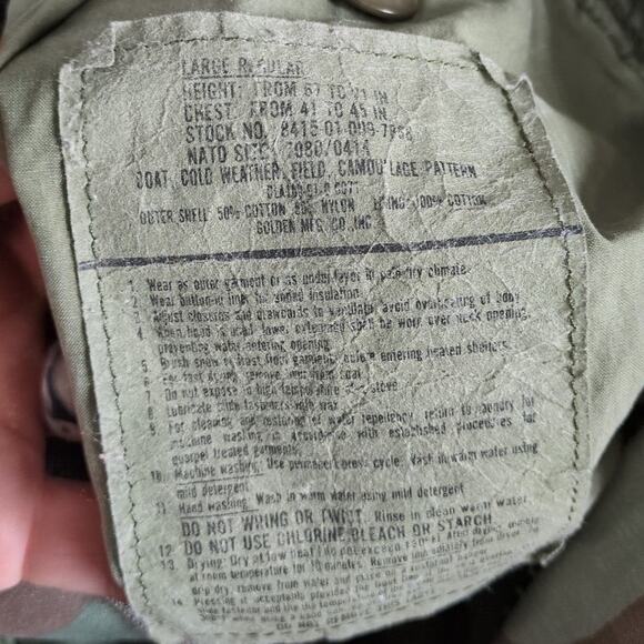 Army M-65 Cold Weather Field Jacket Mens L Green Camouflage Woodland Camo - Picture 5 of 10